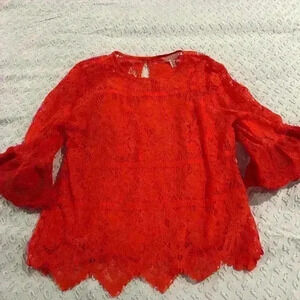 Adiva Lace Fully Lined Blouse Peasant Sleeve Size Medium